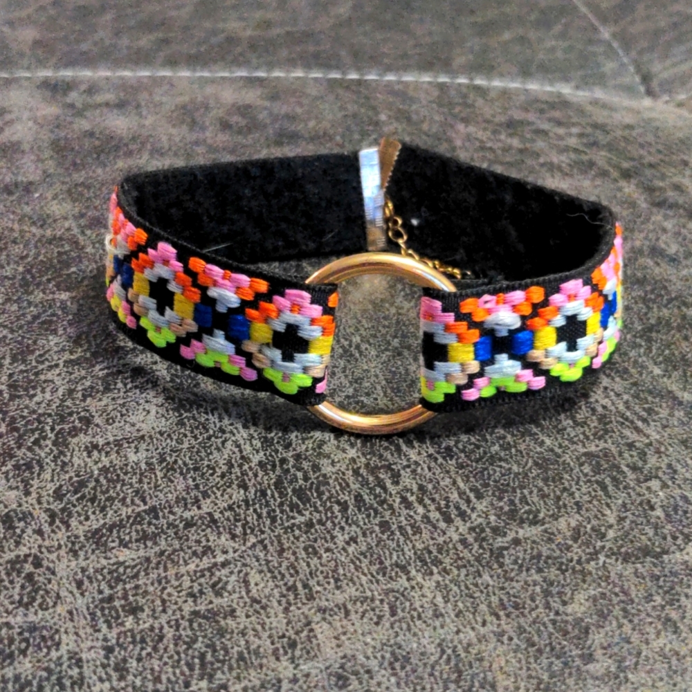 O-Ring Colorful Fashion Collar Thick Woven Women's Choker Festival Accessory